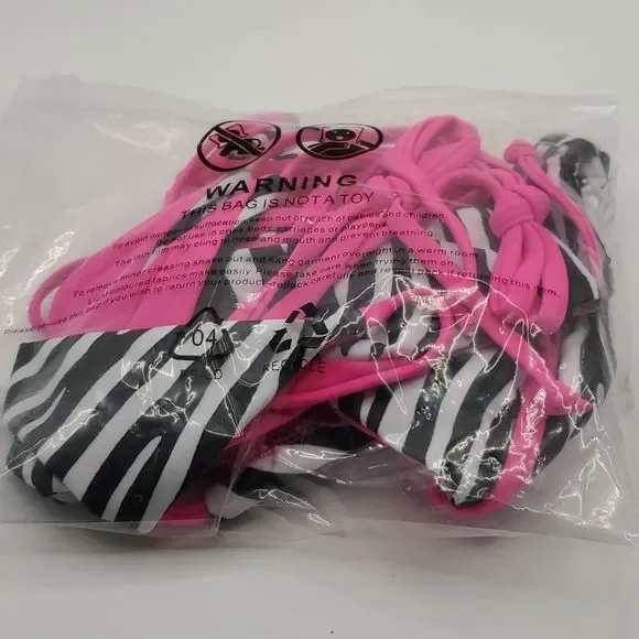 NEW ZEBRA CONTRAST PINK TRIM BIKINI SET - Picture 9 of 10